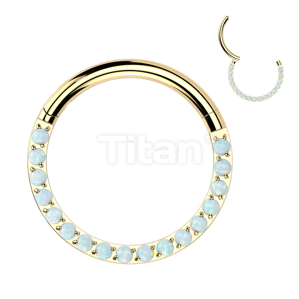 Implant Grade Titanium Hinged Segment Hoop Ring With Forward Facing Pave Opal Front - Image 7