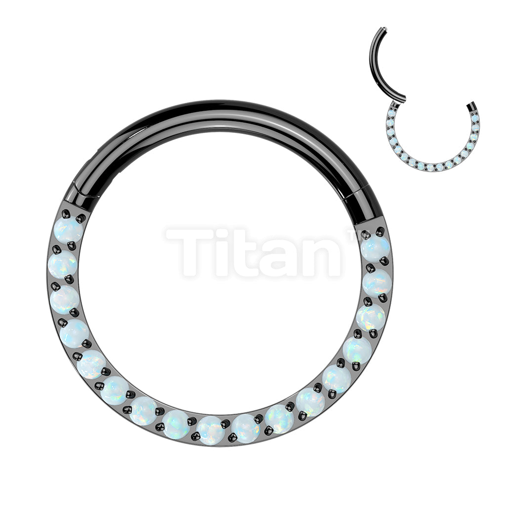 Implant Grade Titanium Hinged Segment Hoop Ring With Forward Facing Pave Opal Front - Image 8