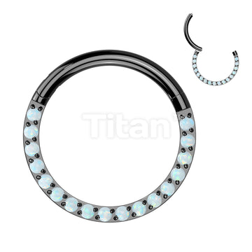 Implant Grade Titanium Hinged Segment Hoop Ring With Forward Facing Pave Opal Front - Image 8