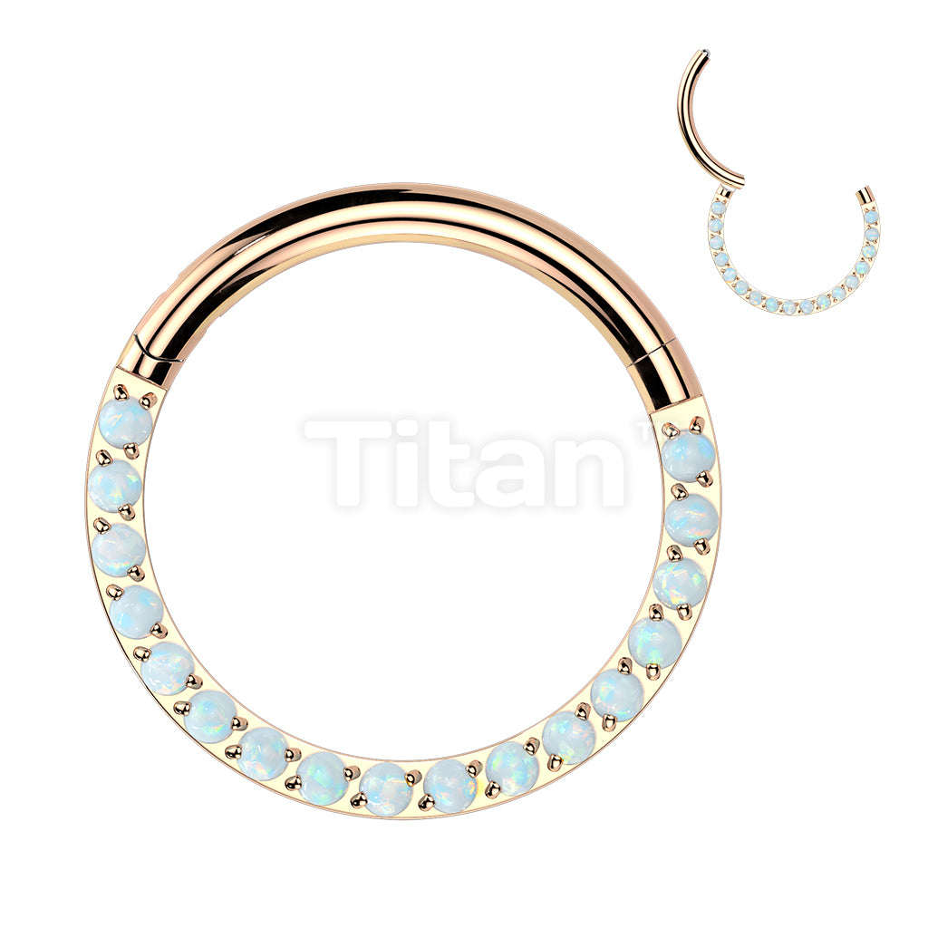 Implant Grade Titanium Hinged Segment Hoop Ring With Forward Facing Pave Opal Front - Image 9