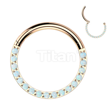 Implant Grade Titanium Hinged Segment Hoop Ring With Forward Facing Pave Opal Front - Image 9