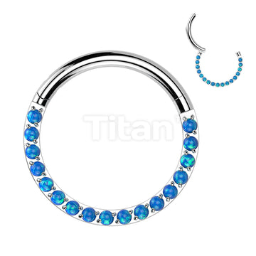 Implant Grade Titanium Hinged Segment Hoop Ring With Forward Facing Pave Opal Front - Image 10