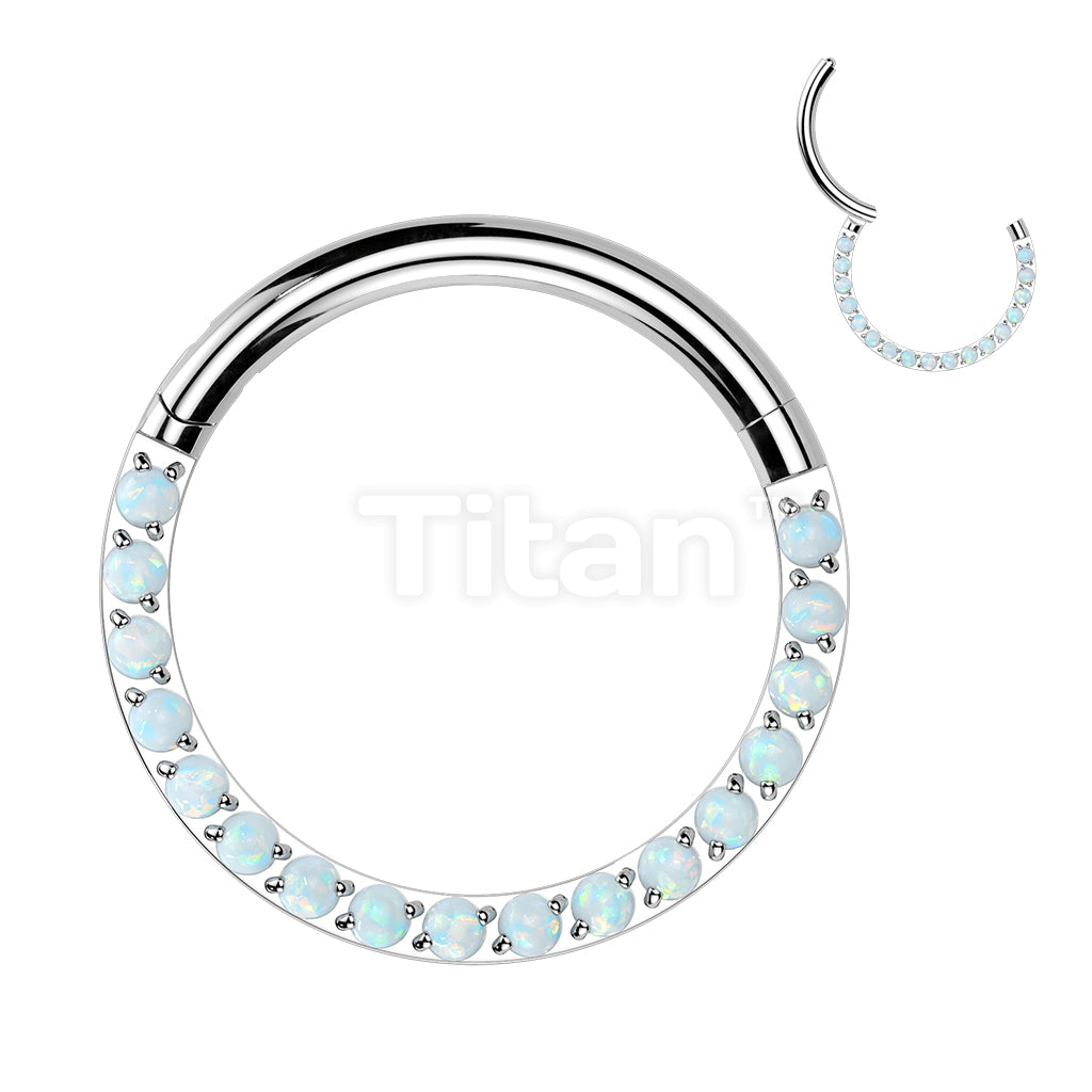 Implant Grade Titanium Hinged Segment Hoop Ring With Forward Facing Pave Opal Front - Image 11