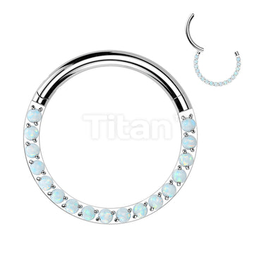 Implant Grade Titanium Hinged Segment Hoop Ring With Forward Facing Pave Opal Front - Image 11