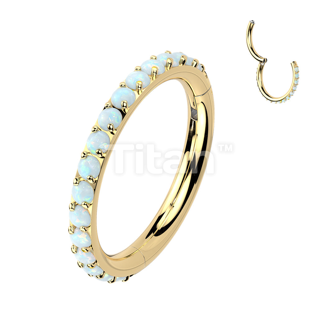 Implant Grade Titanium Hinged Segment Hoop Ring Lined With Outward Facing Pave Opals. 16ga-20ga - Image 2