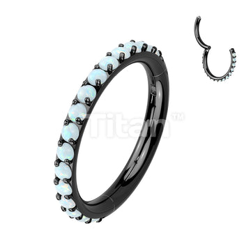 Implant Grade Titanium Hinged Segment Hoop Ring Lined With Outward Facing Pave Opals. 16ga-20ga - Image 3