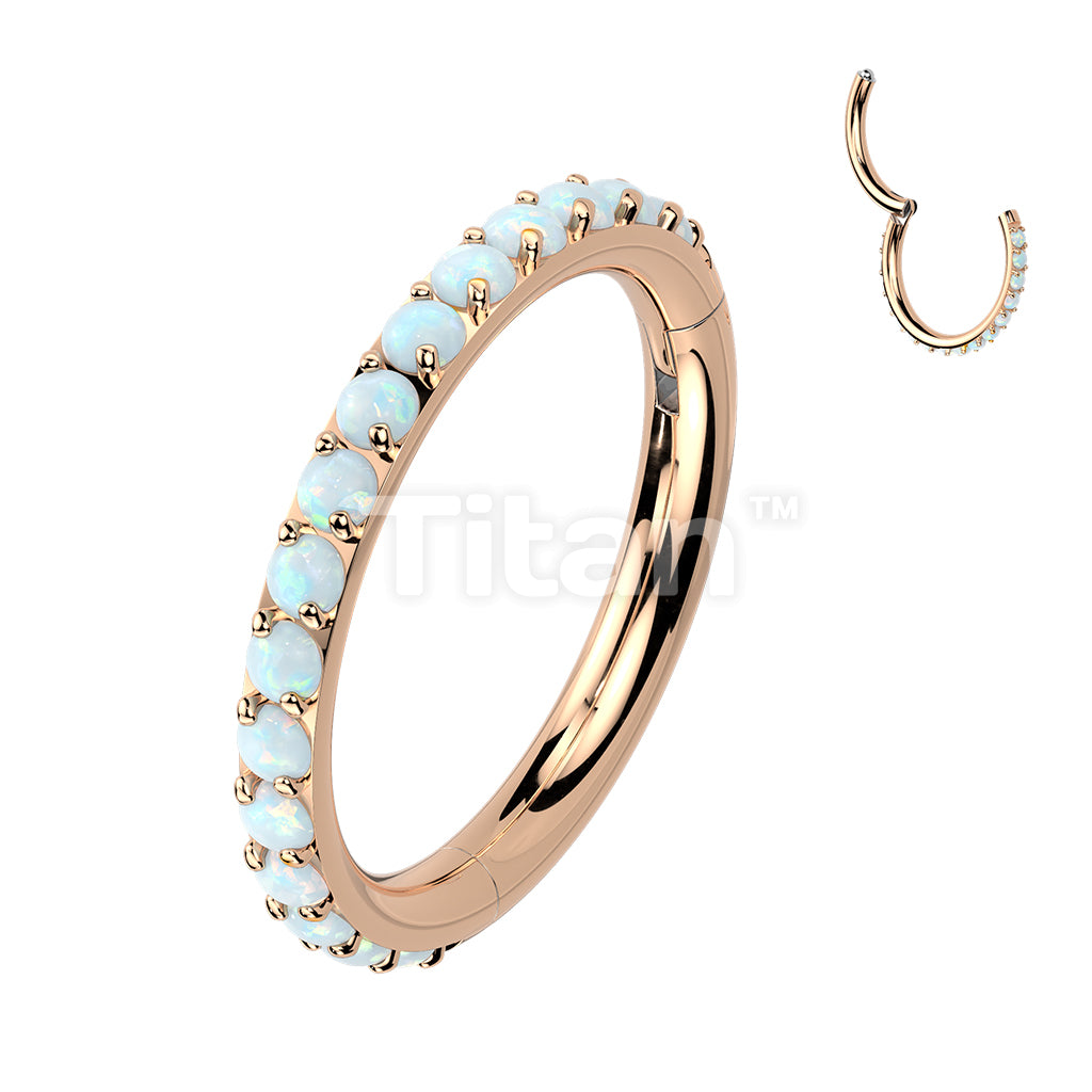 Implant Grade Titanium Hinged Segment Hoop Ring Lined With Outward Facing Pave Opals. 16ga-20ga - Image 4