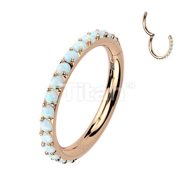 Implant Grade Titanium Hinged Segment Hoop Ring Lined With Outward Facing Pave Opals. 16ga-20ga - Image 4