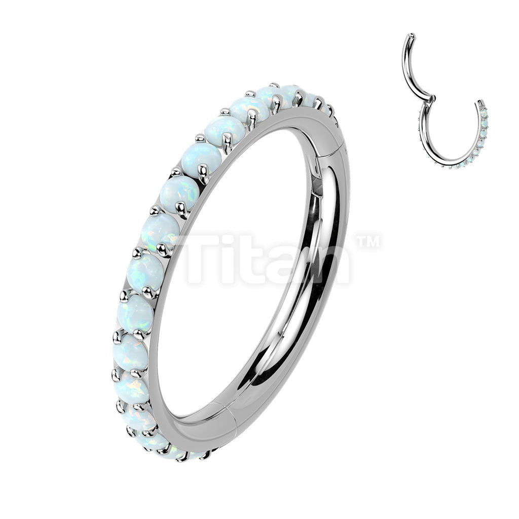 Implant Grade Titanium Hinged Segment Hoop Ring Lined With Outward Facing Pave Opals. 16ga-20ga - Image 5