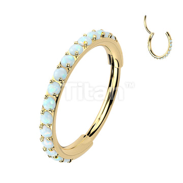 Implant Grade Titanium Hinged Segment Hoop Ring Lined With Outward Facing Pave Opals. 16ga-20ga - Image 6