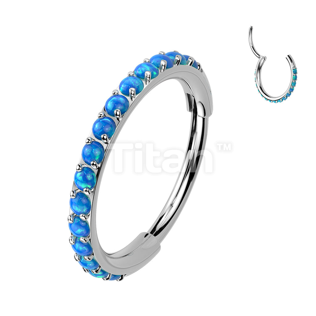 Implant Grade Titanium Hinged Segment Hoop Ring Lined With Outward Facing Pave Opals. 16ga-20ga - Image 7