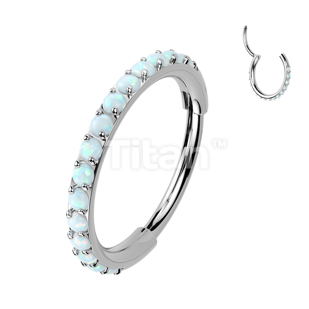 Implant Grade Titanium Hinged Segment Hoop Ring Lined With Outward Facing Pave Opals. 16ga-20ga - Image 8