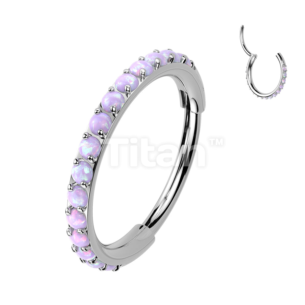 Implant Grade Titanium Hinged Segment Hoop Ring Lined With Outward Facing Pave Opals. 16ga-20ga - Image 9