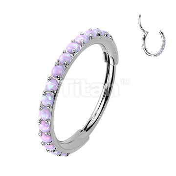 Implant Grade Titanium Hinged Segment Hoop Ring Lined With Outward Facing Pave Opals. 16ga-20ga - Image 9