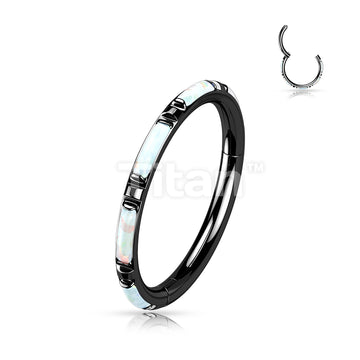 Implant Grade Titanium Hinged Segment Hoop Ring With Outward Facing Rectangular Opal Inlays - Image 3