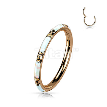 Implant Grade Titanium Hinged Segment Hoop Ring With Outward Facing Rectangular Opal Inlays - Image 4