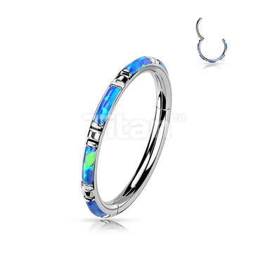 Implant Grade Titanium Hinged Segment Hoop Ring With Outward Facing Rectangular Opal Inlays - Image 5