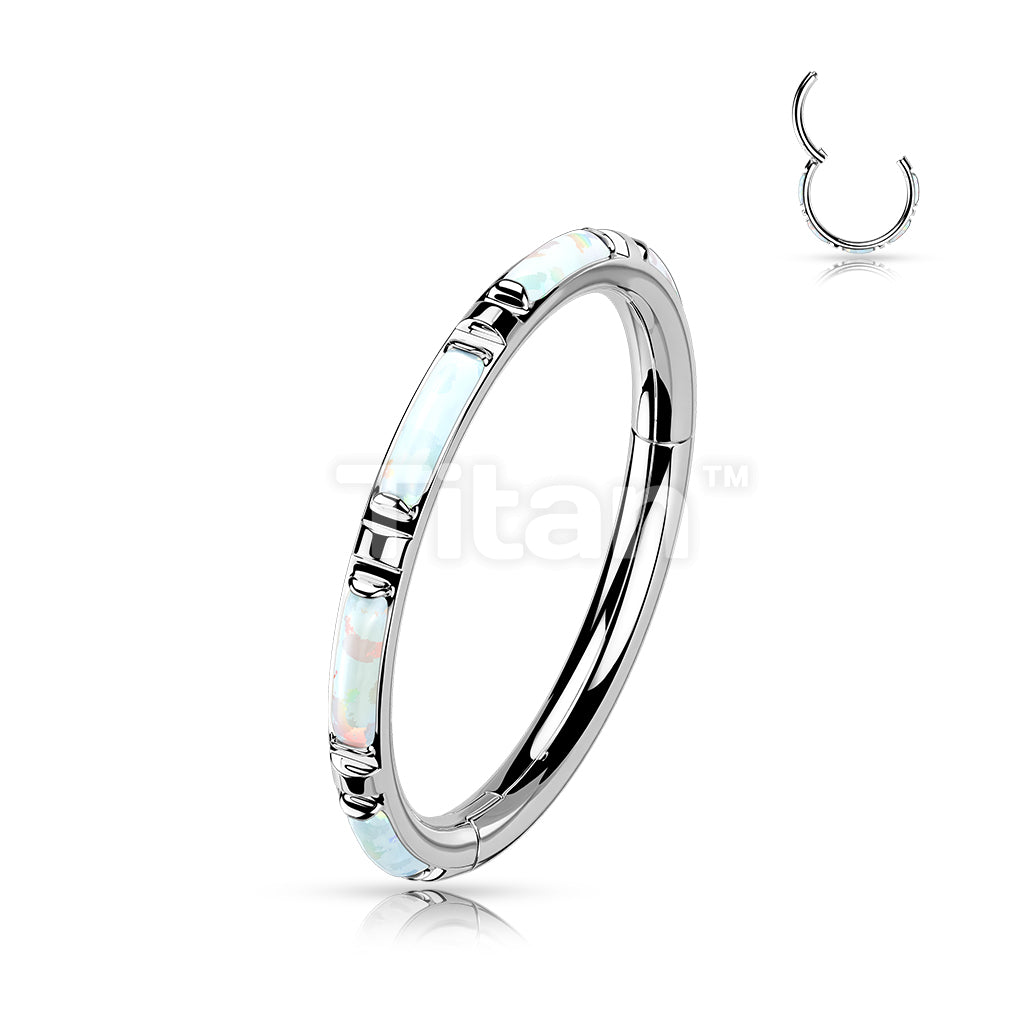 Implant Grade Titanium Hinged Segment Hoop Ring With Outward Facing Rectangular Opal Inlays - Image 6