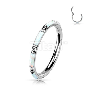 Implant Grade Titanium Hinged Segment Hoop Ring With Outward Facing Rectangular Opal Inlays - Image 6