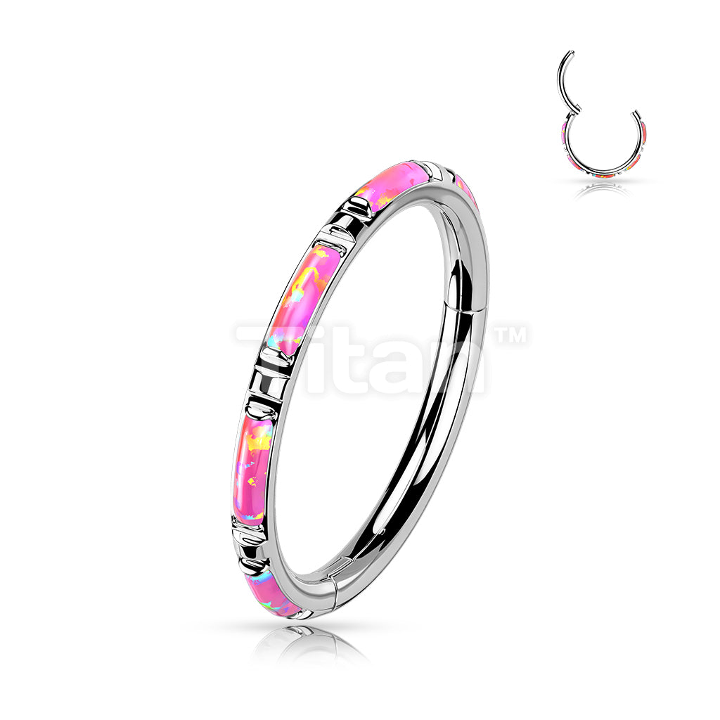 Implant Grade Titanium Hinged Segment Hoop Ring With Outward Facing Rectangular Opal Inlays - Image 7