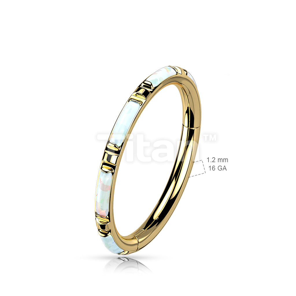 Implant Grade Titanium Hinged Segment Hoop Ring With Outward Facing Rectangular Opal Inlays - Image 8