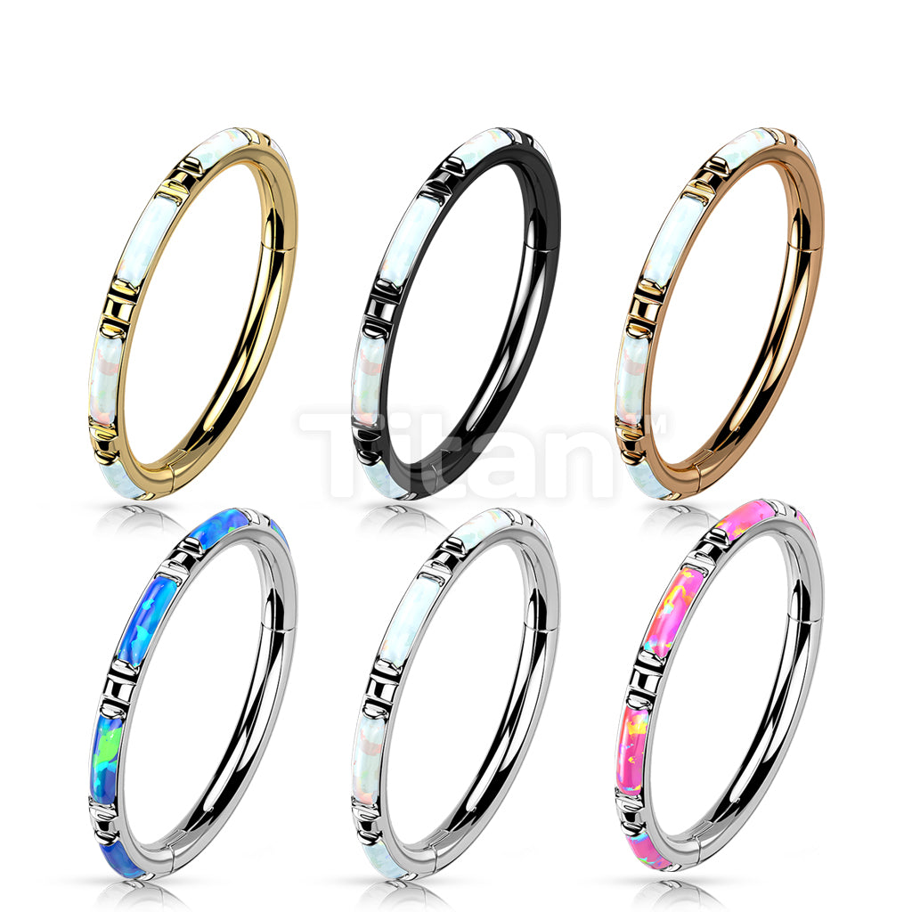 Implant Grade Titanium Hinged Segment Hoop Ring With Outward Facing Rectangular Opal Inlays - Image 9