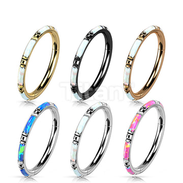 Implant Grade Titanium Hinged Segment Hoop Ring With Outward Facing Rectangular Opal Inlays - Image 9