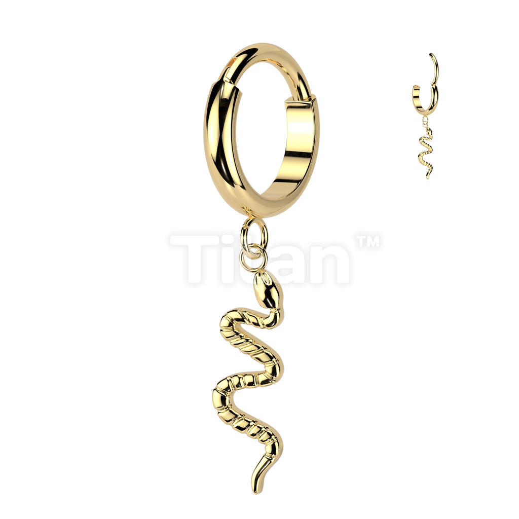 Implant Grade Titanium Hinged 2mm Wide Dome Segment Hoop Ring With Snake Dangle - Image 2