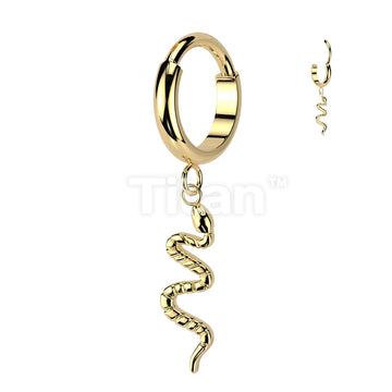 Implant Grade Titanium Hinged 2mm Wide Dome Segment Hoop Ring With Snake Dangle - Image 2