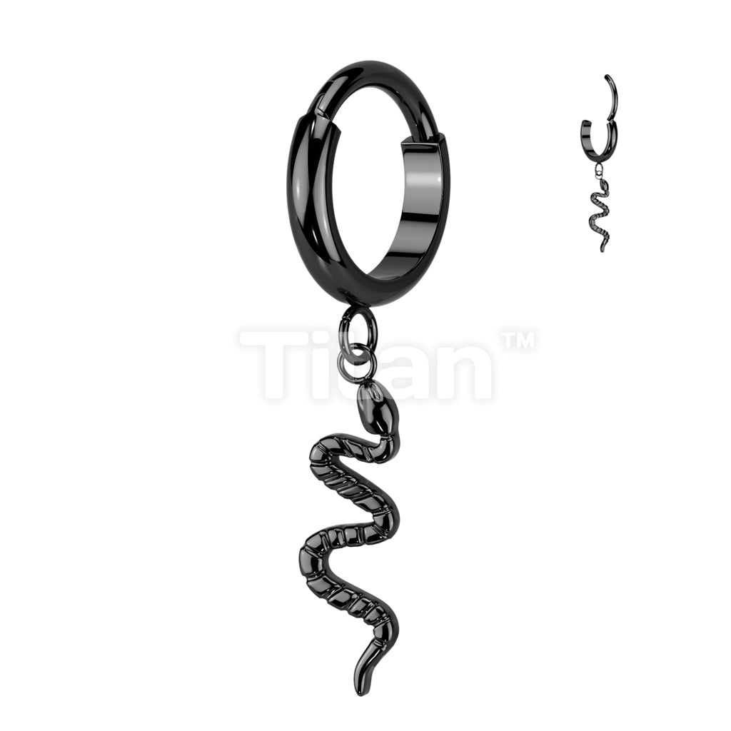 Implant Grade Titanium Hinged 2mm Wide Dome Segment Hoop Ring With Snake Dangle - Image 3