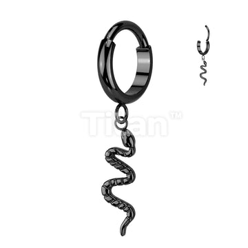 Implant Grade Titanium Hinged 2mm Wide Dome Segment Hoop Ring With Snake Dangle - Image 3
