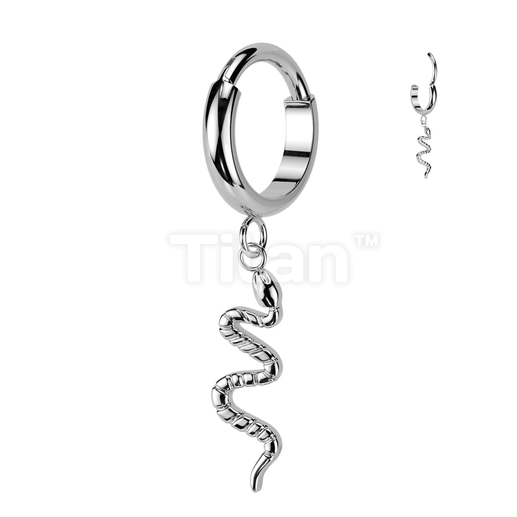 Implant Grade Titanium Hinged 2mm Wide Dome Segment Hoop Ring With Snake Dangle - Image 4