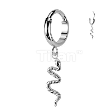 Implant Grade Titanium Hinged 2mm Wide Dome Segment Hoop Ring With Snake Dangle - Image 4