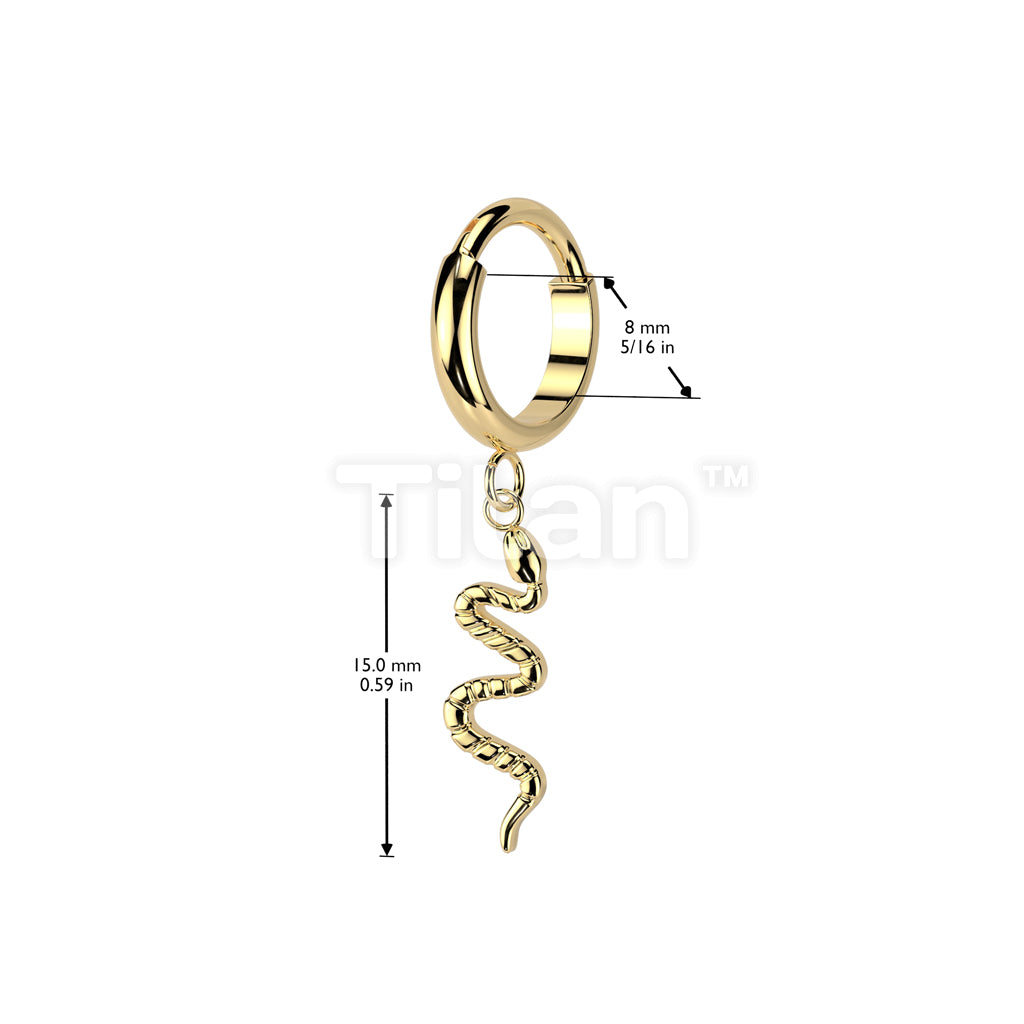 Implant Grade Titanium Hinged 2mm Wide Dome Segment Hoop Ring With Snake Dangle - Image 5