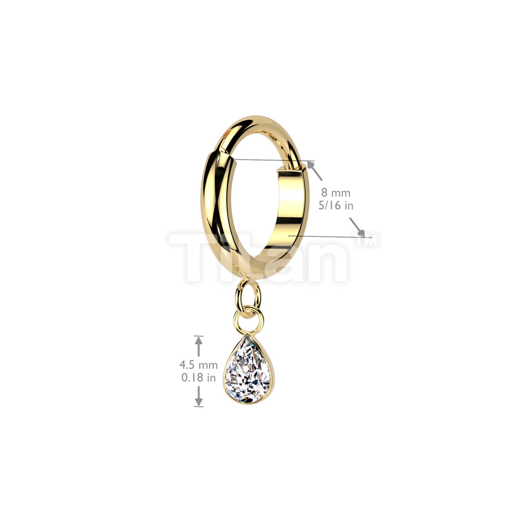 Implant Grade Titanium Hinged 2mm Wide Dome Segment Hoop Ring With Teardrop CZ Dangle - Image 4