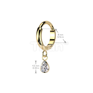 Implant Grade Titanium Hinged 2mm Wide Dome Segment Hoop Ring With Teardrop CZ Dangle - Image 4