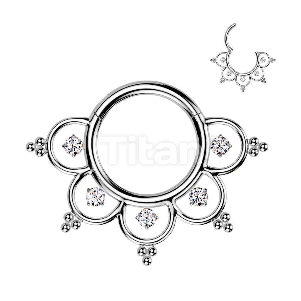 Implant Grade Titanium Hinged Segment Hoop Ring With CZ Filigree  - Image 3