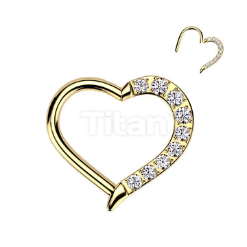 Implant Grade Titanium Hinged CNC CZ Heart Segment Hoop Ring  - Image 2