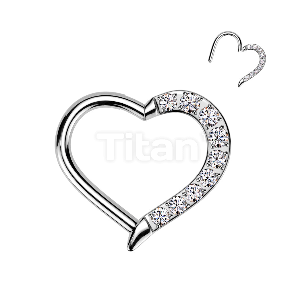 Implant Grade Titanium Hinged CNC CZ Heart Segment Hoop Ring  - Image 3