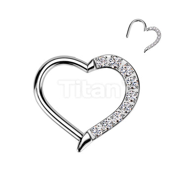 Implant Grade Titanium Hinged CNC CZ Heart Segment Hoop Ring  - Image 3