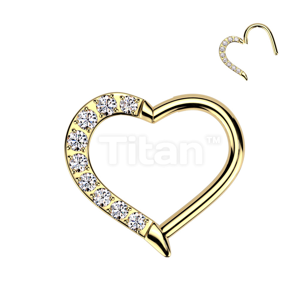 Implant Grade Titanium Hinged CNC CZ Heart Segment Hoop Ring  - Image 5
