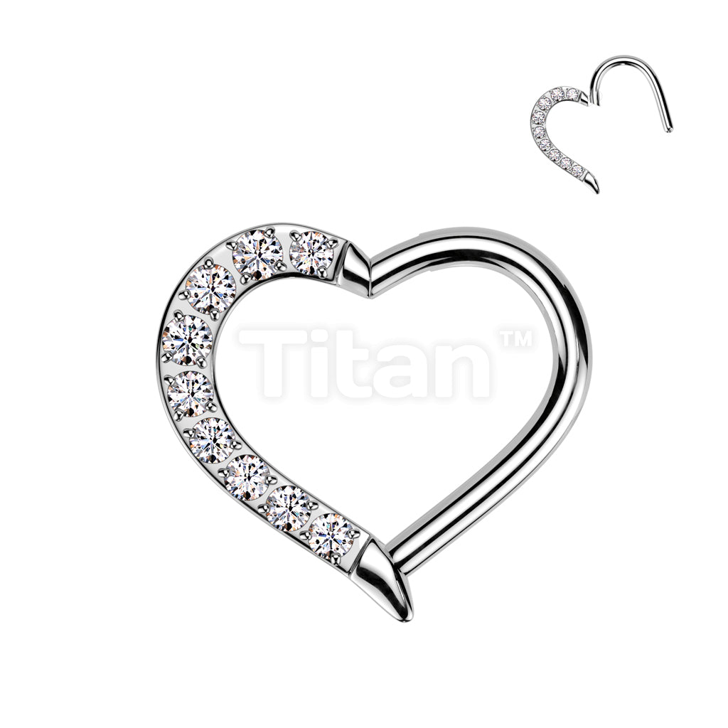 Implant Grade Titanium Hinged CNC CZ Heart Segment Hoop Ring  - Image 4