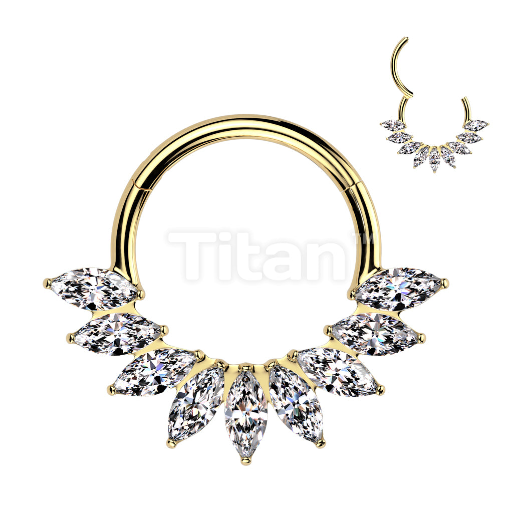 Implant Grade Titanium Hinged Segment Hoop Ring With Marquise CZ Fan - Image 5