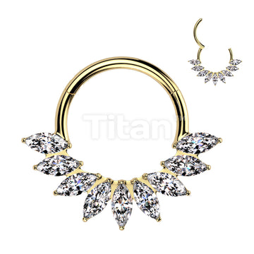 Implant Grade Titanium Hinged Segment Hoop Ring With Marquise CZ Fan - Image 5