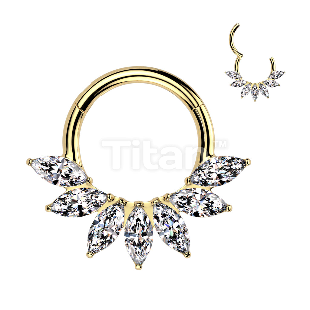 Implant Grade Titanium Hinged Segment Hoop Ring With Marquise CZ Fan - Image 2