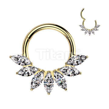 Implant Grade Titanium Hinged Segment Hoop Ring With Marquise CZ Fan - Image 2