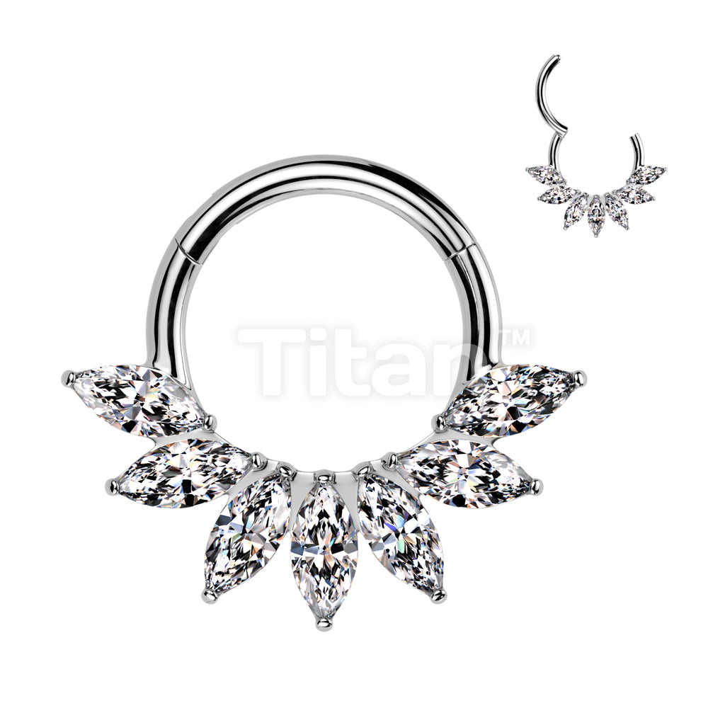 Implant Grade Titanium Hinged Segment Hoop Ring With Marquise CZ Fan - Image 3