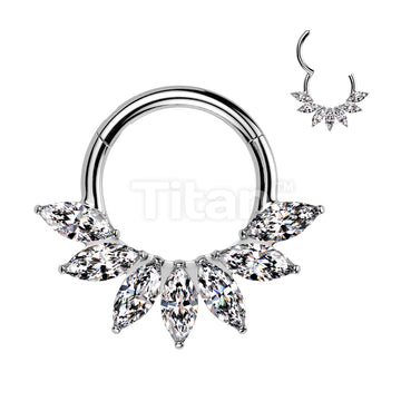 Implant Grade Titanium Hinged Segment Hoop Ring With Marquise CZ Fan - Image 3