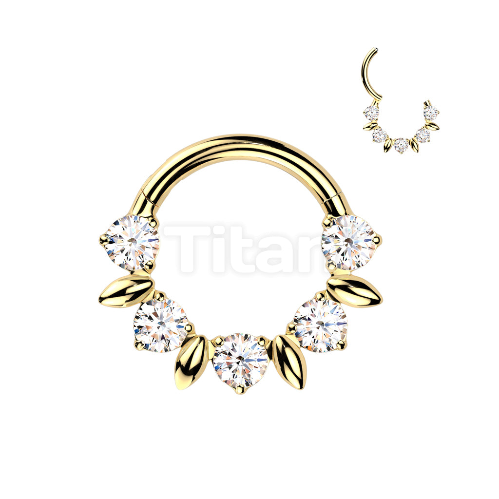 Implant Grade Titanium Hinged Segment Hoop Ring With Forward Facing CZ And Leaves In Between  - Image 3