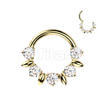 Implant Grade Titanium Hinged Segment Hoop Ring With Forward Facing CZ And Leaves In Between  - Image 3